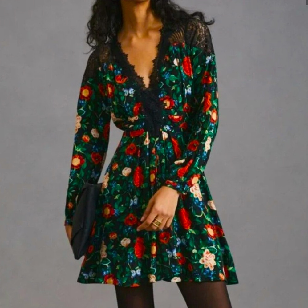 Anthropologie lace and floral mini dress
